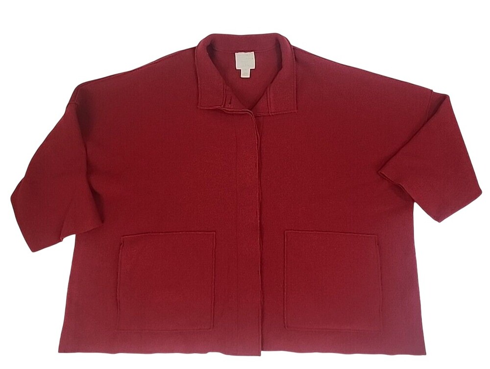 J. Jill Wool Cardigan Jacket Women's XL Red Oversized Coat 3/4 Sleeve #1230